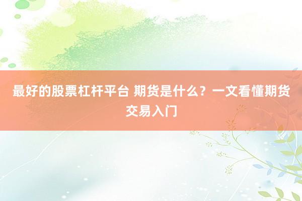 最好的股票杠杆平台 期货是什么？一文看懂期货交易入门