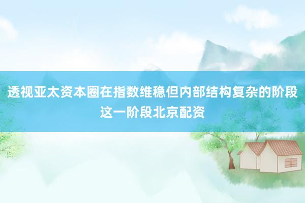 透视亚太资本圈在指数维稳但内部结构复杂的阶段这一阶段北京配资